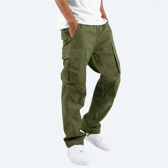 Men's Cargo Pants Trousers Drawstring Elastic Waist Multi Pocket Men's Bottoms Green S - DailySale