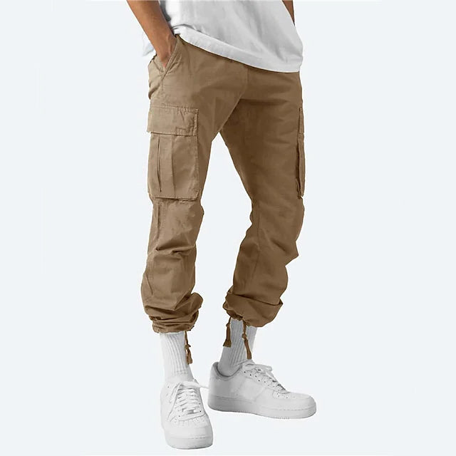 Men's Cargo Pants Trousers Drawstring Elastic Waist Multi Pocket Men's Bottoms Khaki S - DailySale