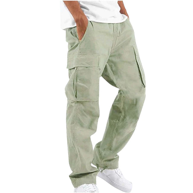 Men's Cargo Pants Trousers Drawstring Elastic Waist Multi Pocket Men's Bottoms Light Green S - DailySale