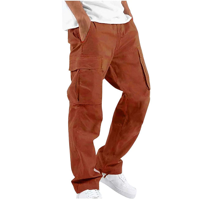 Men's Cargo Pants Trousers Drawstring Elastic Waist Multi Pocket Men's Bottoms Orange S - DailySale