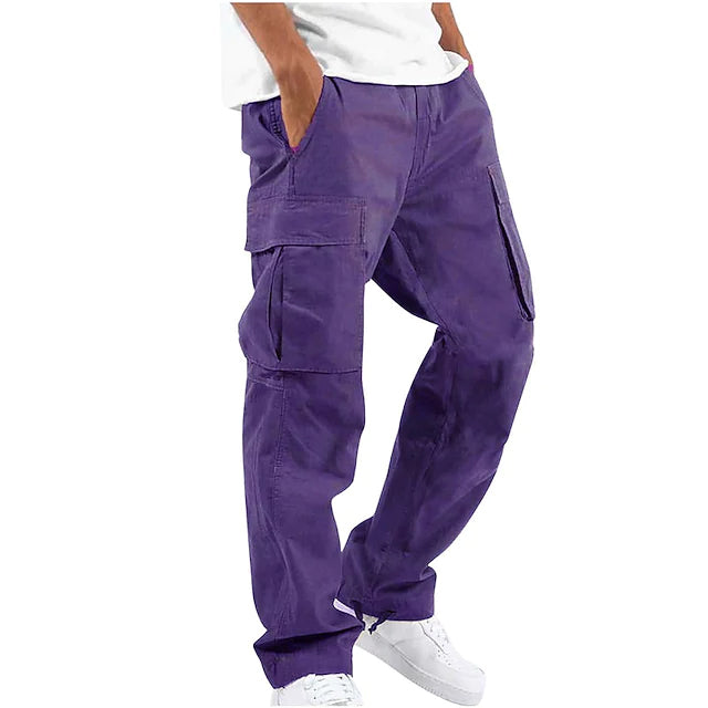Men's Cargo Pants Trousers Drawstring Elastic Waist Multi Pocket Men's Bottoms Purple S - DailySale