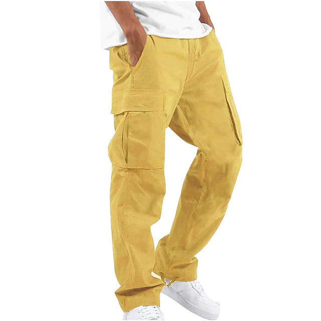 Men's Cargo Pants Trousers Drawstring Elastic Waist Multi Pocket Men's Bottoms Yellow S - DailySale