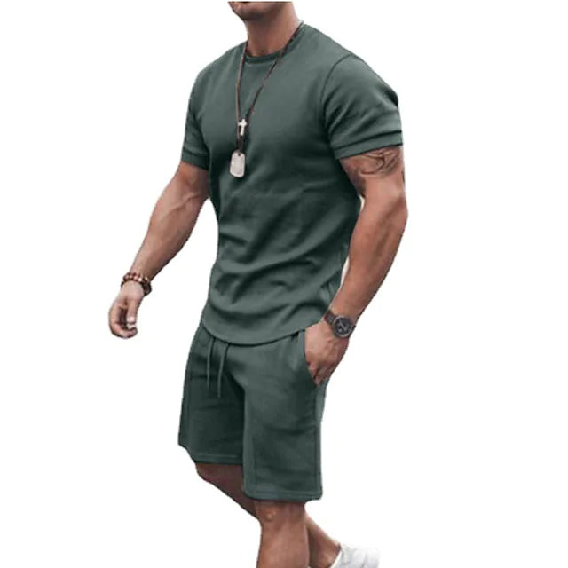 Men's Casual Activewear Running T-Shirt with Shorts Men's Outerwear Green M - DailySale