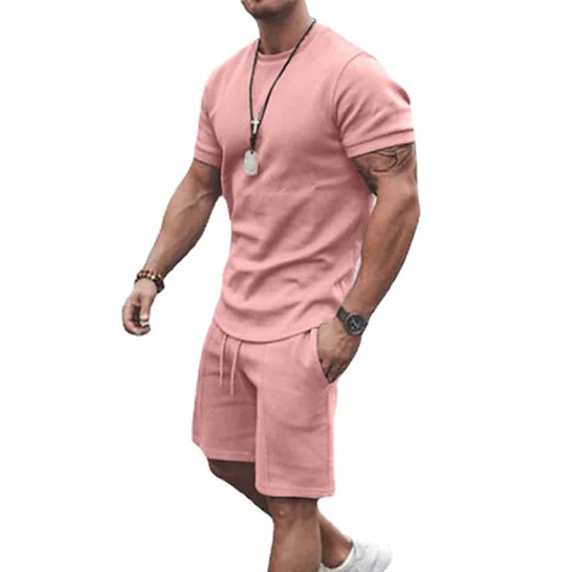 Men's Casual Activewear Running T-Shirt with Shorts Men's Outerwear Rosy Pink M - DailySale