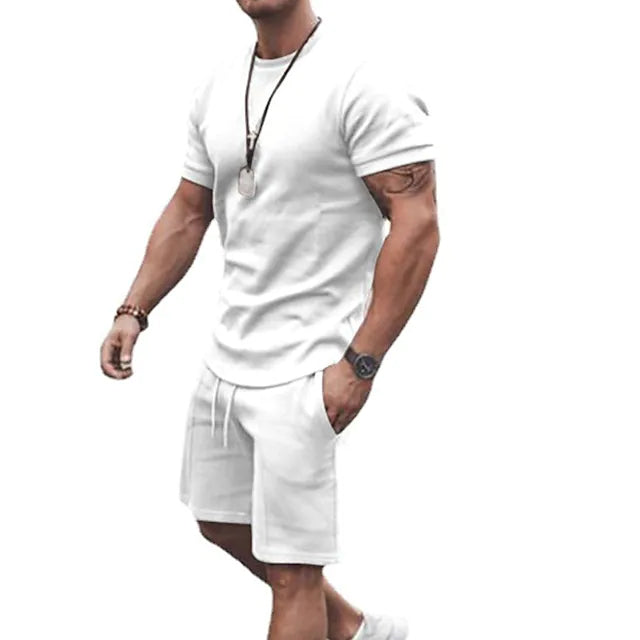 Men's Casual Activewear Running T-Shirt with Shorts Men's Outerwear White M - DailySale