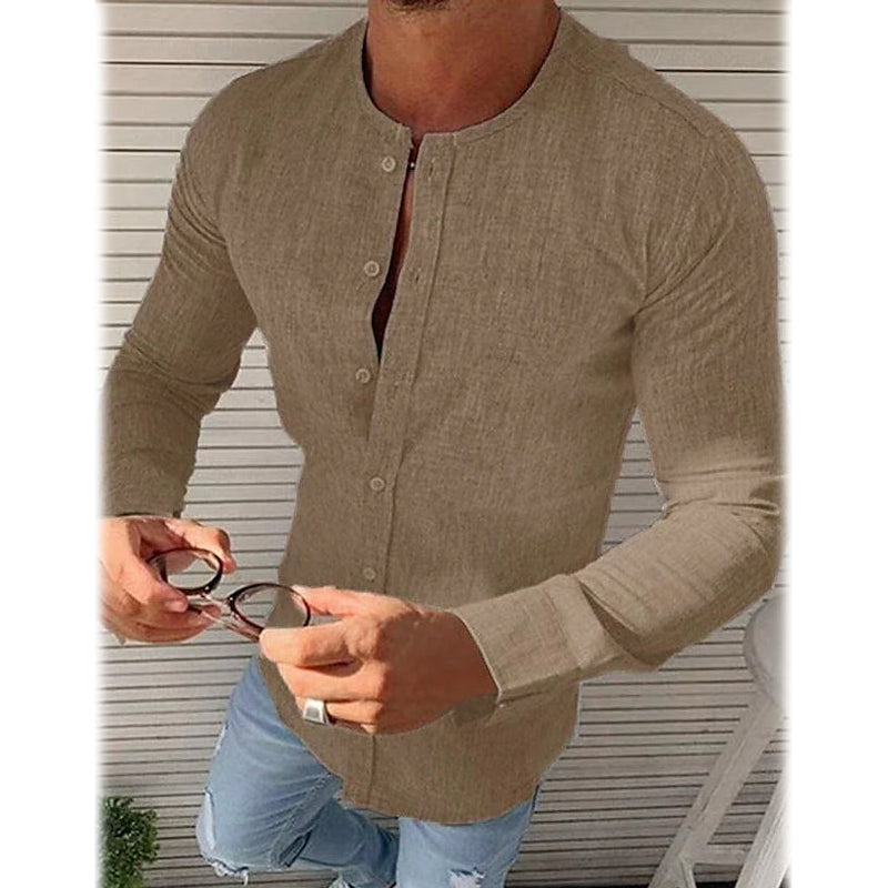 Men's Casual Solid Long Sleeve Shirt Men's Tops Brown S - DailySale
