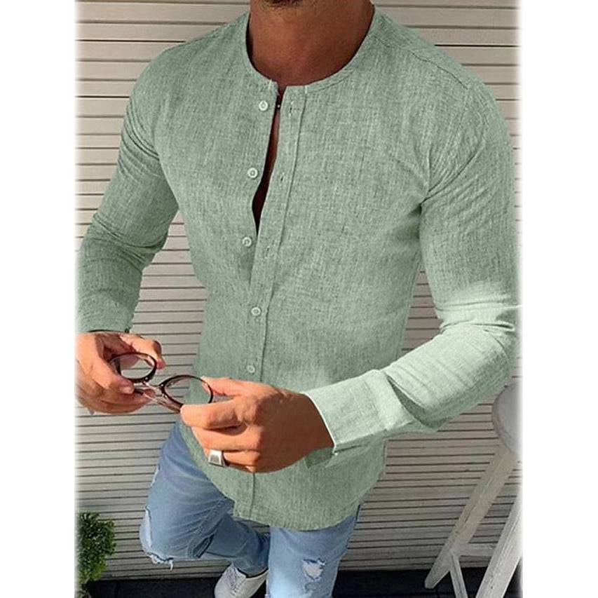 Men's Casual Solid Long Sleeve Shirt Men's Tops Green S - DailySale