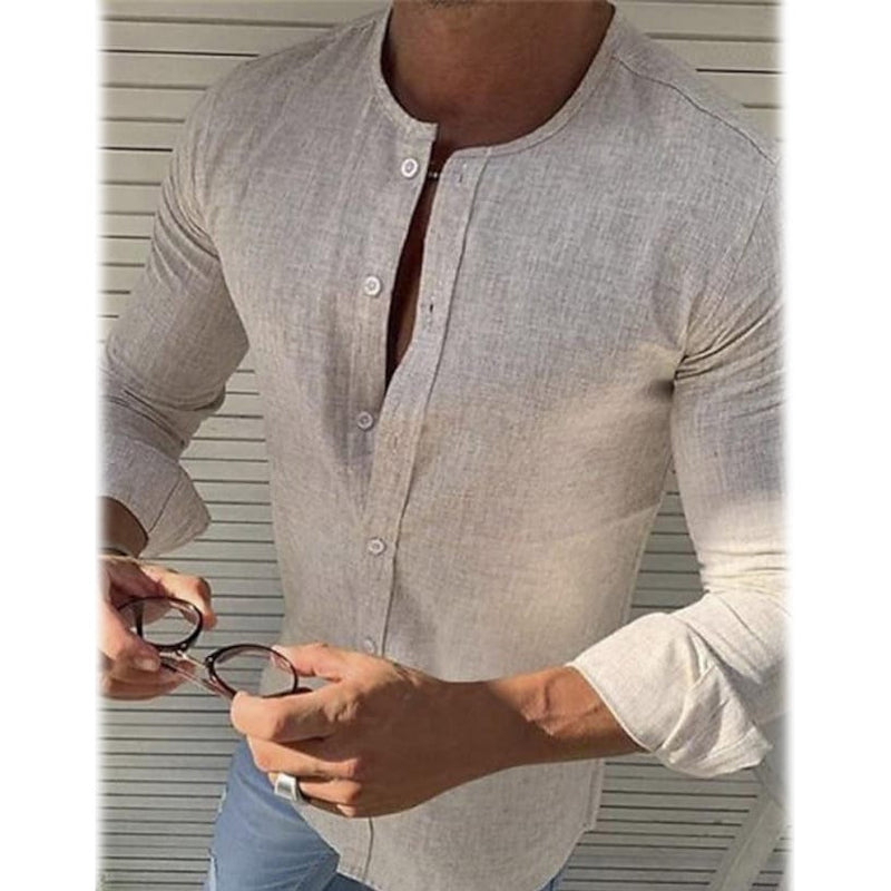 Men's Casual Solid Long Sleeve Shirt Men's Tops Khaki S - DailySale
