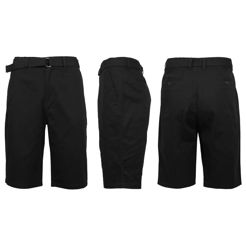 Men's Cotton Chino Shorts with Belt Men's Apparel 30 Black - DailySale