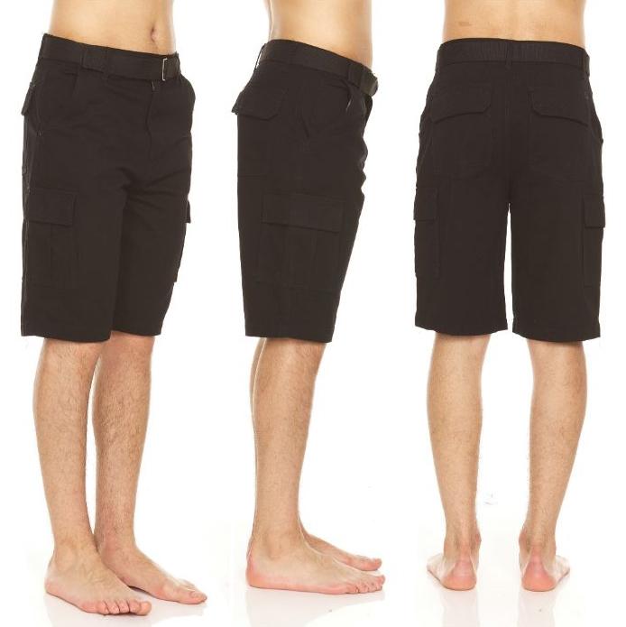 Men's Cotton Twill Belted Cargo Shorts Men's Apparel 30 Black - DailySale