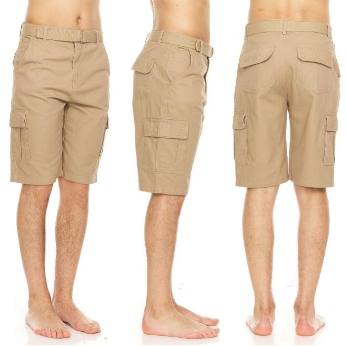 Men's Cotton Twill Belted Cargo Shorts Men's Apparel 30 Khaki - DailySale