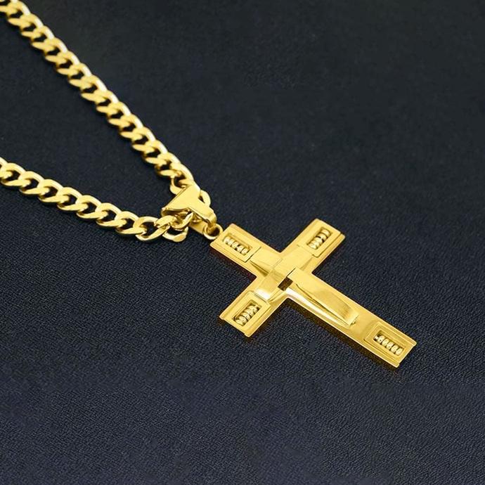 Men's Cross Necklaces in Stainless Steel Men's Apparel Gold - DailySale