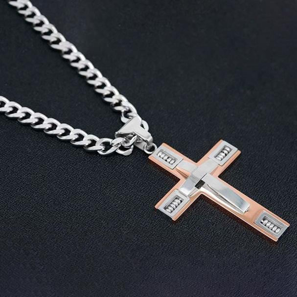 Men's Cross Necklaces in Stainless Steel Men's Apparel Silver/Rose Gold - DailySale