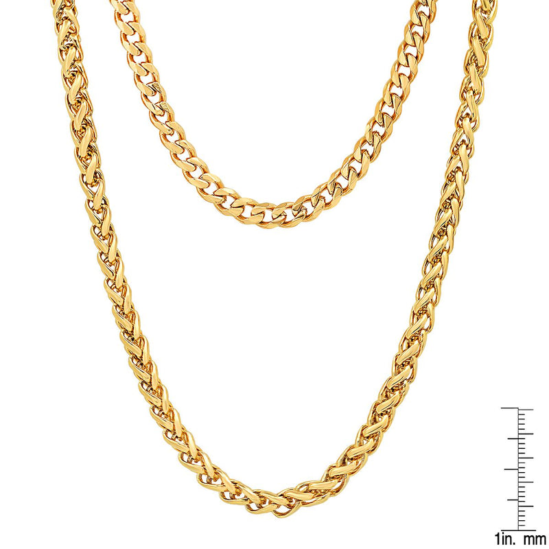 Men's Cuban and Wheat Chain Double Row Necklace