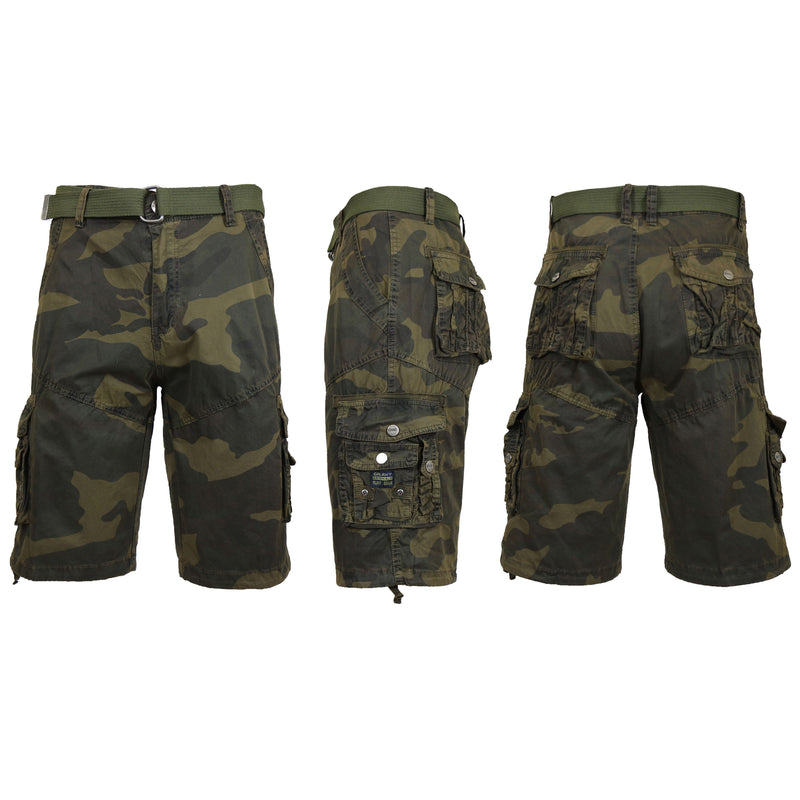 Men's Distressed Vintage Belted Cargo Utility Shorts Men's Clothing Camo 30 - DailySale