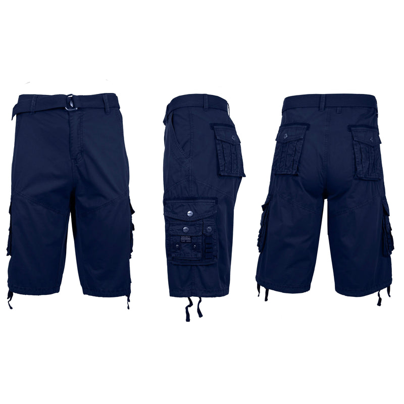 Men's Distressed Vintage Belted Cargo Utility Shorts Men's Clothing Navy 30 - DailySale