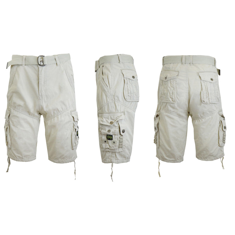 Men's Distressed Vintage Belted Cargo Utility Shorts Men's Clothing Stone 30 - DailySale
