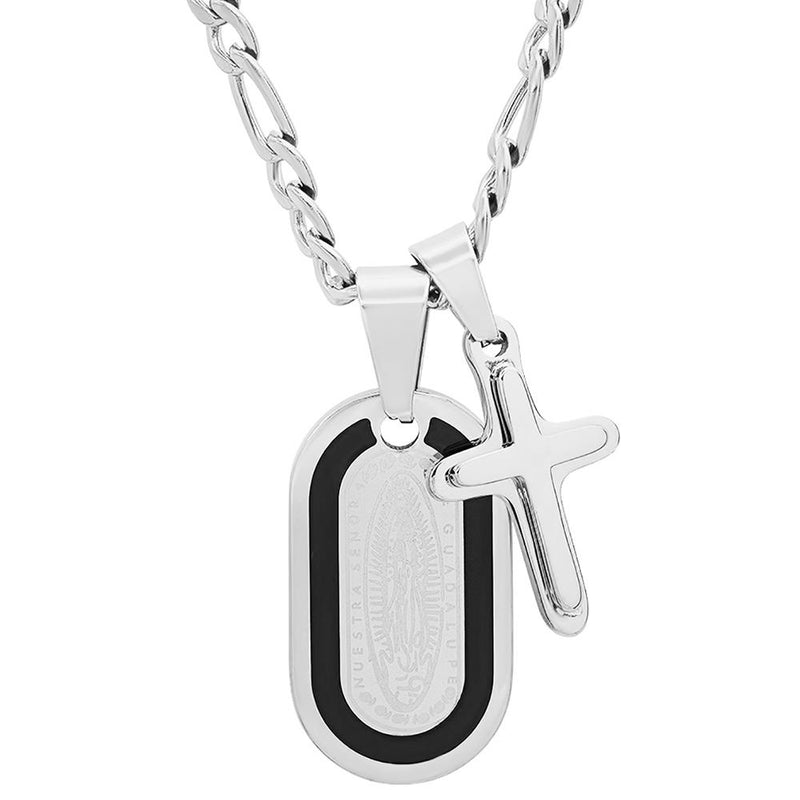 Men's Dog Tag Lady of Guadalupe And Cross Pendant