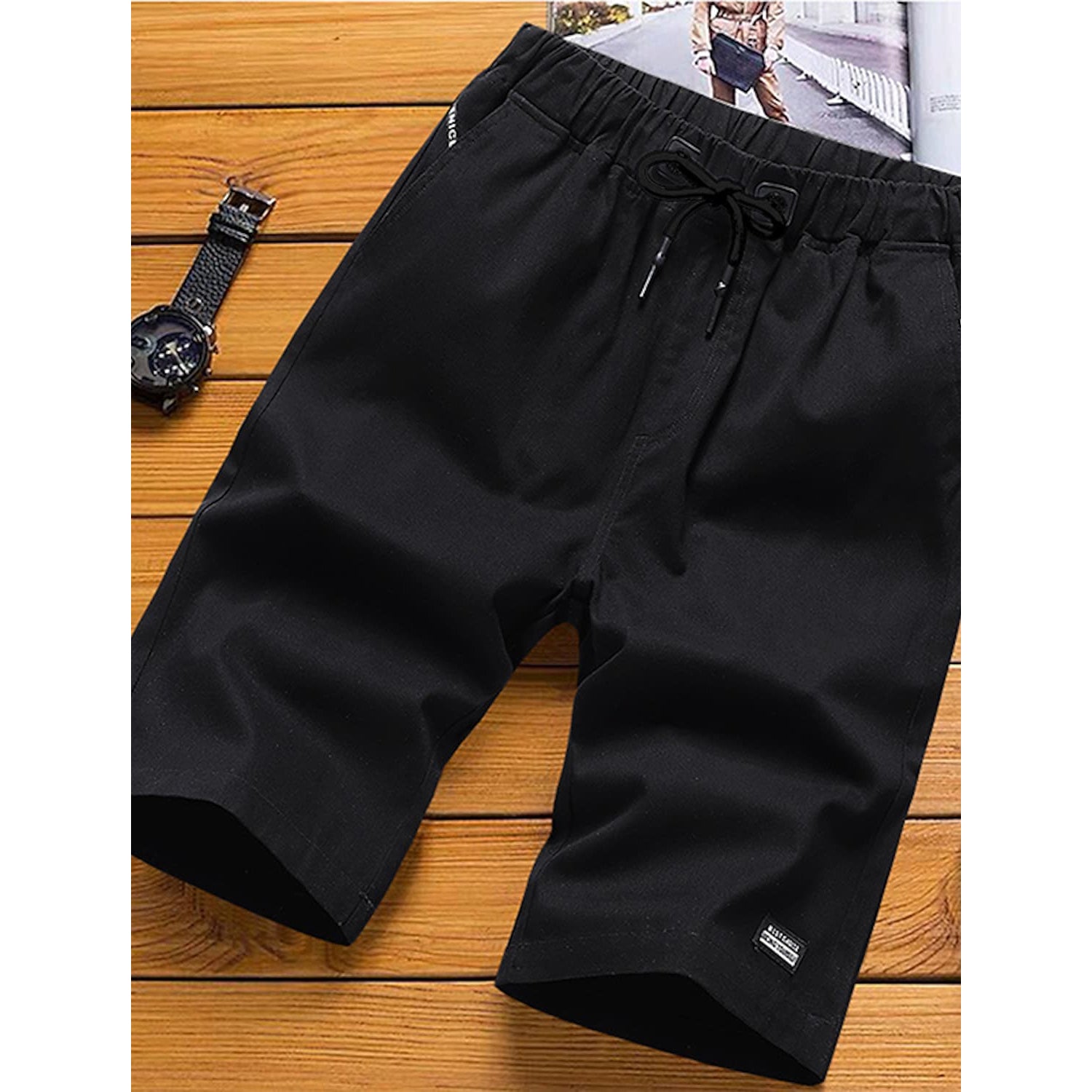 Men's Drawstring Knee Sweatpants Men's Bottoms Black M - DailySale