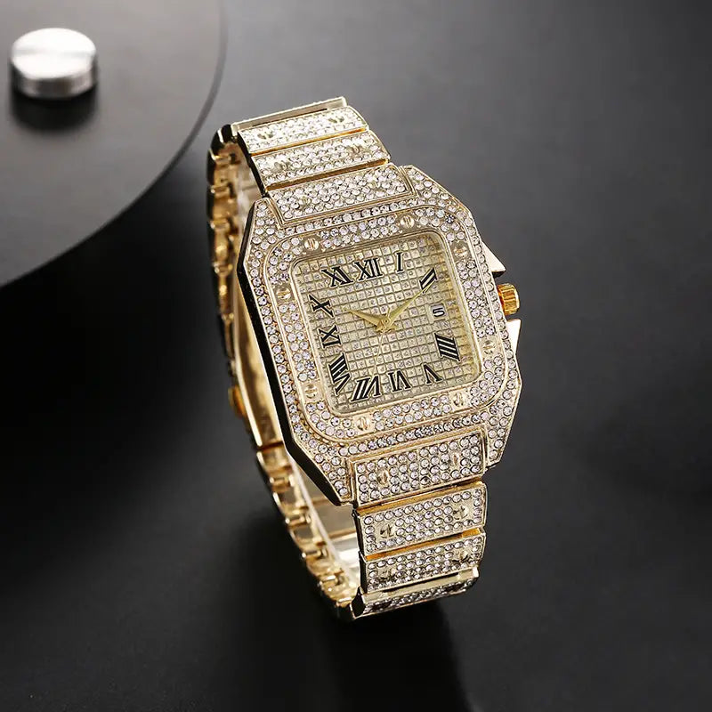 Men's Fashion Elegant High-End Analog Zinc Alloy Watch with Rhinestones Men's Shoes & Accessories Gold - DailySale