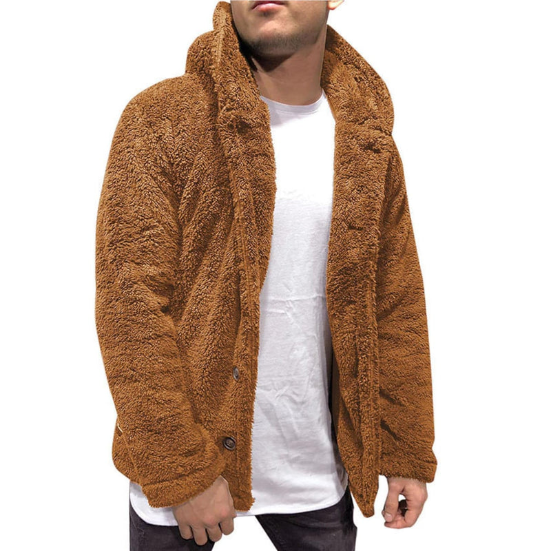 Men's Fuzzy Sherpa Hooded Solid Coat Men's Outerwear Brown S - DailySale