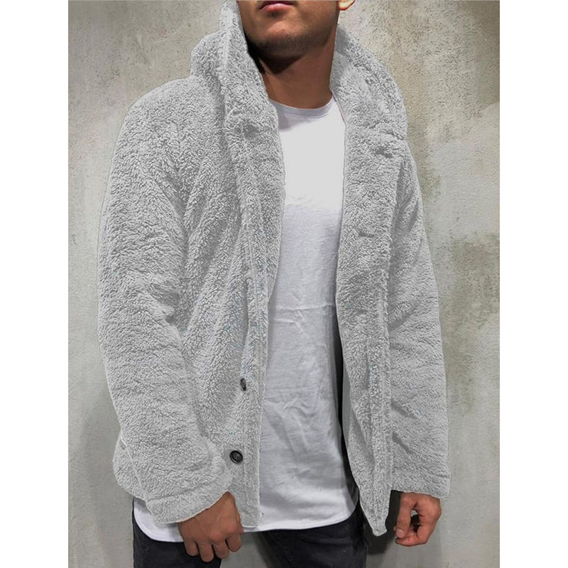 Men's Fuzzy Sherpa Hooded Solid Coat Men's Outerwear Gray S - DailySale