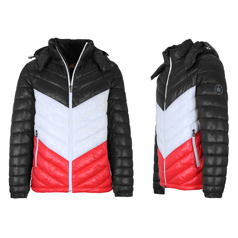Men's Heavyweight Hooded Puffer Bubble Jacket Men's Clothing Black/White/Red S - DailySale
