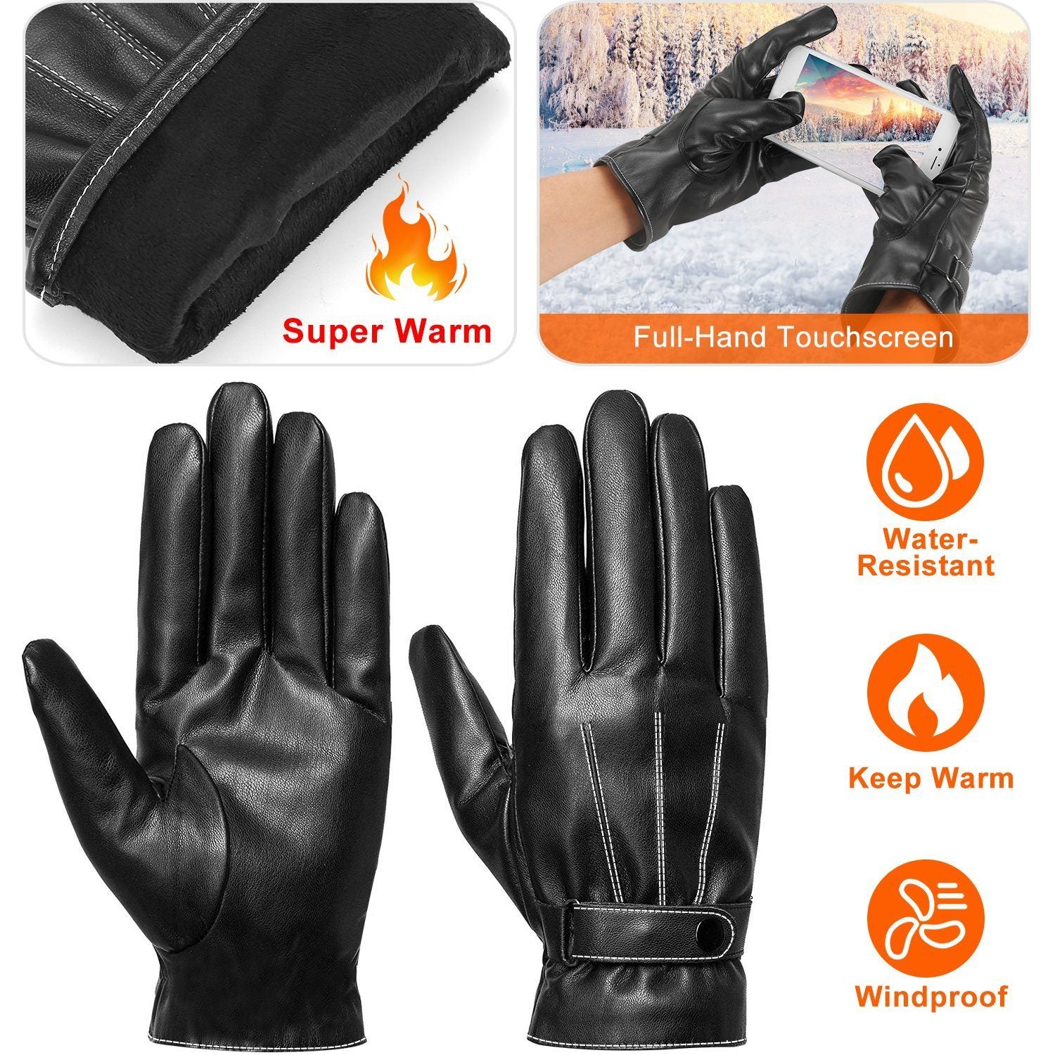 Men's Leather Winter Gloves Touchscreen Men's Accessories - DailySale