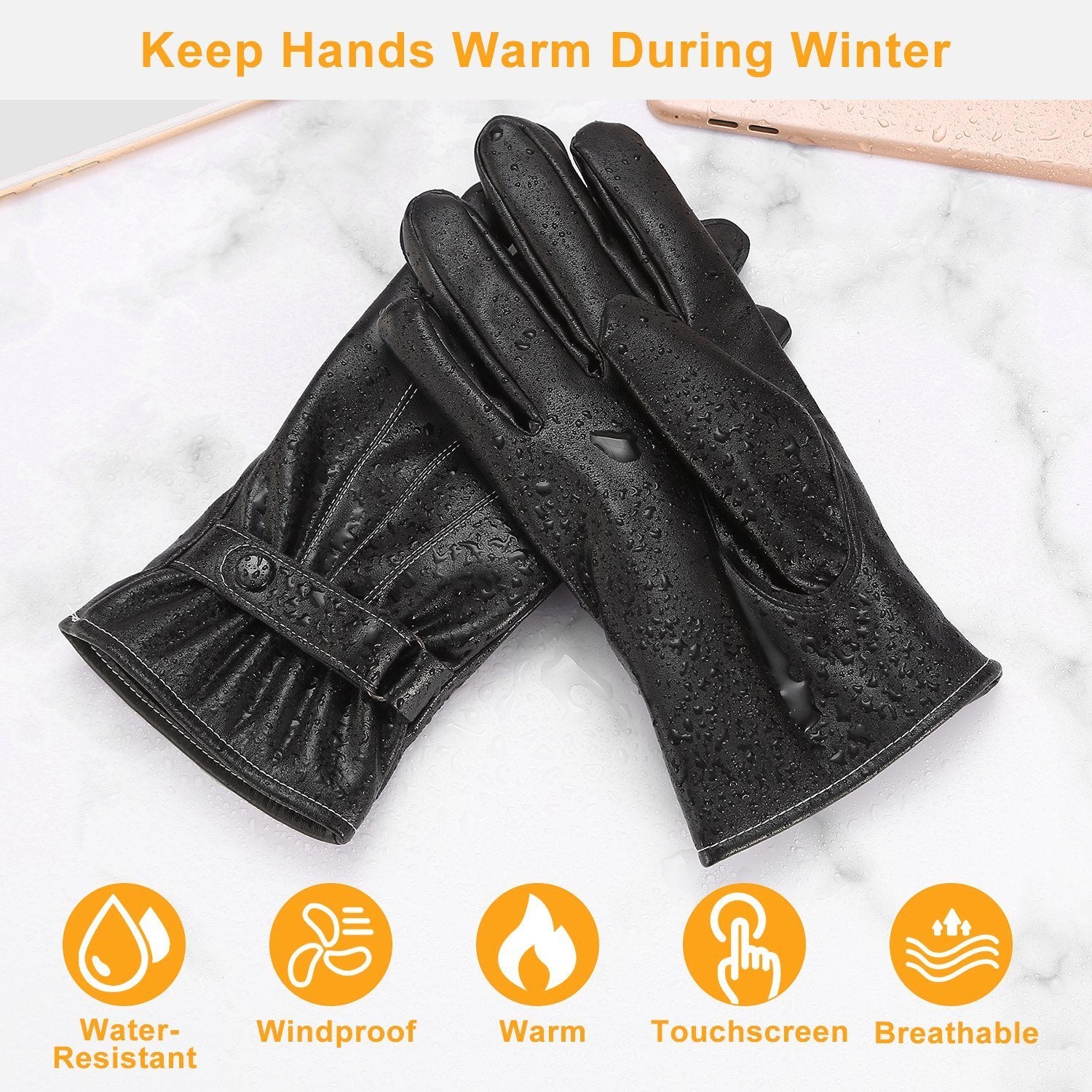 Men's Leather Winter Gloves Touchscreen Men's Accessories - DailySale