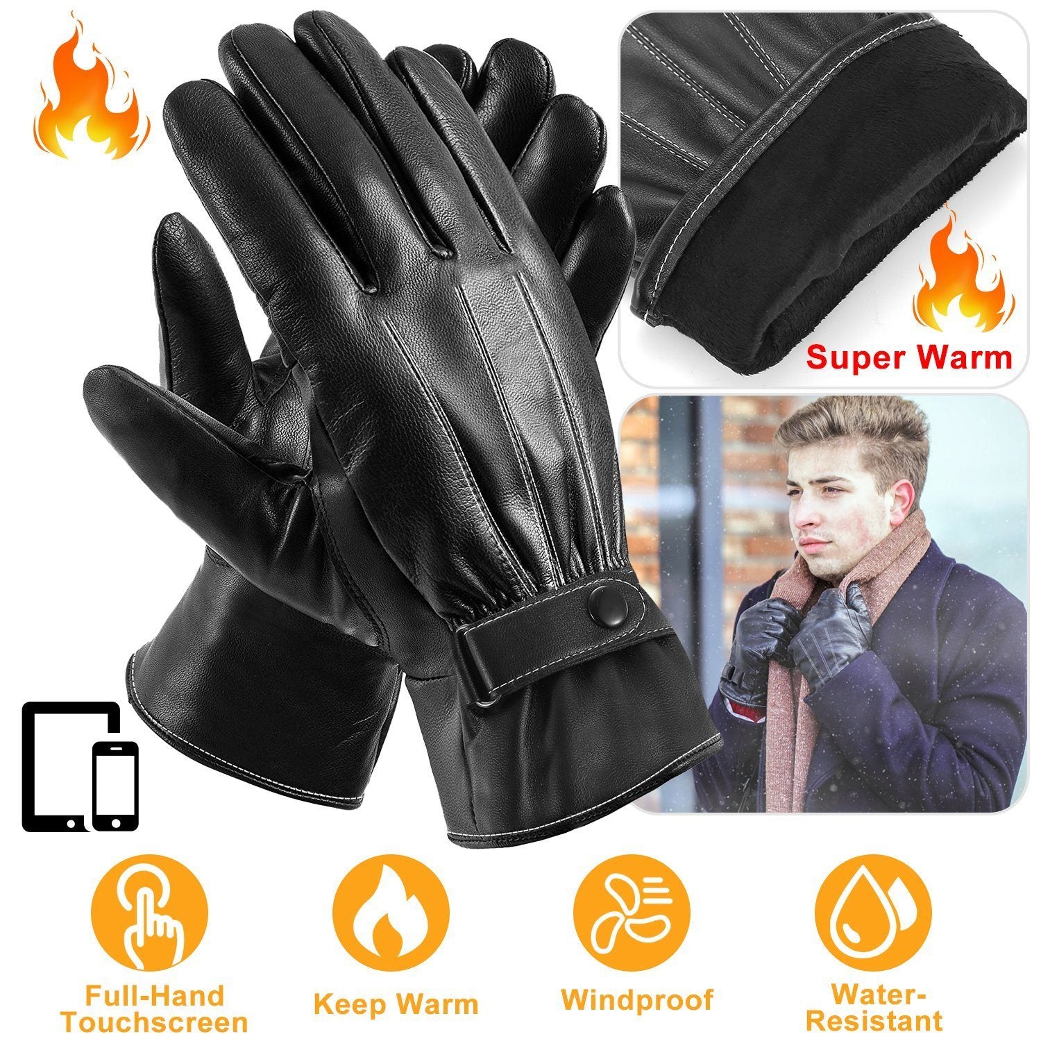 Men's Leather Winter Gloves Touchscreen Men's Accessories - DailySale