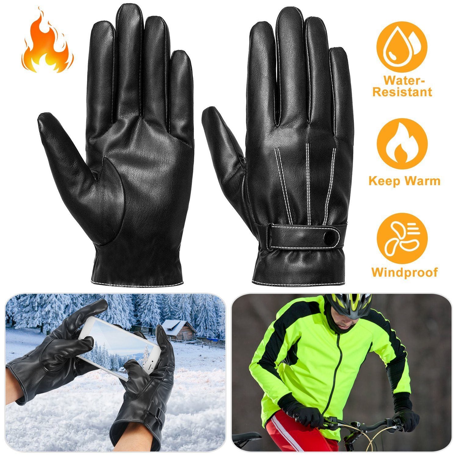 Men's Leather Winter Gloves Touchscreen Men's Accessories - DailySale