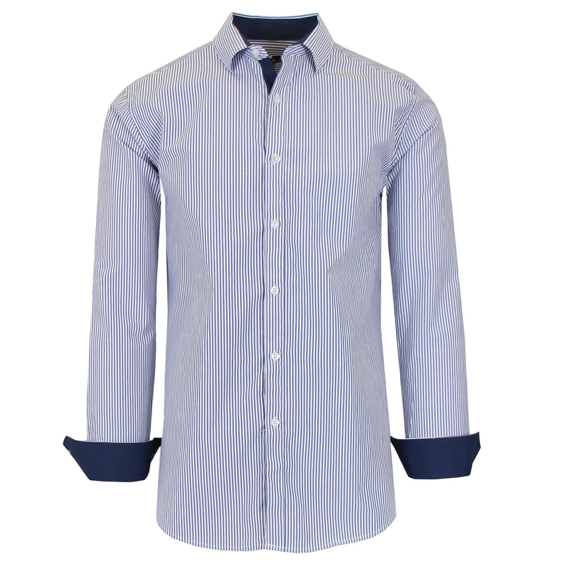 Men's Long Sleeve Slim Fitting Gingham Pattern Dress Shirts Men's Tops Blue S - DailySale