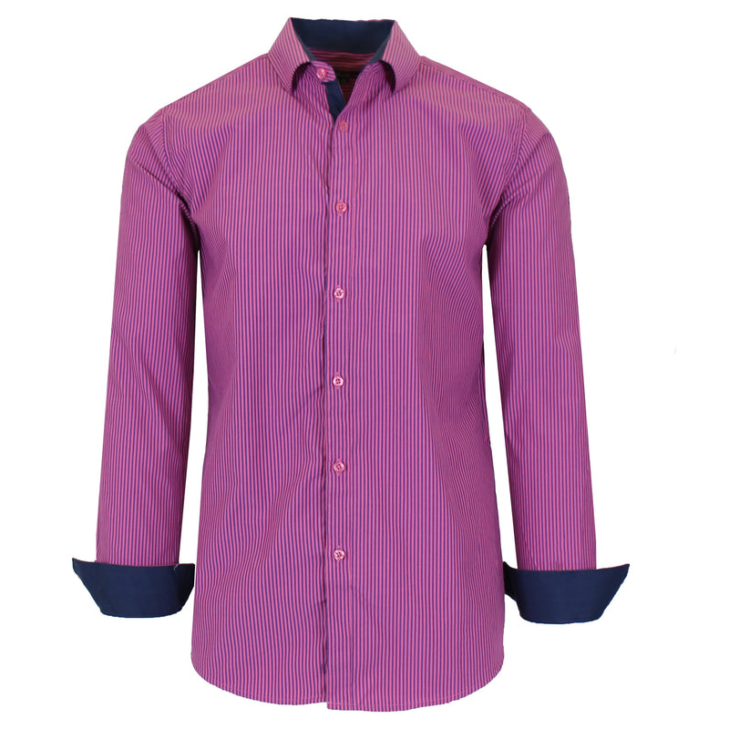 Men's Long Sleeve Slim Fitting Gingham Pattern Dress Shirts Men's Tops Dark Pink S - DailySale