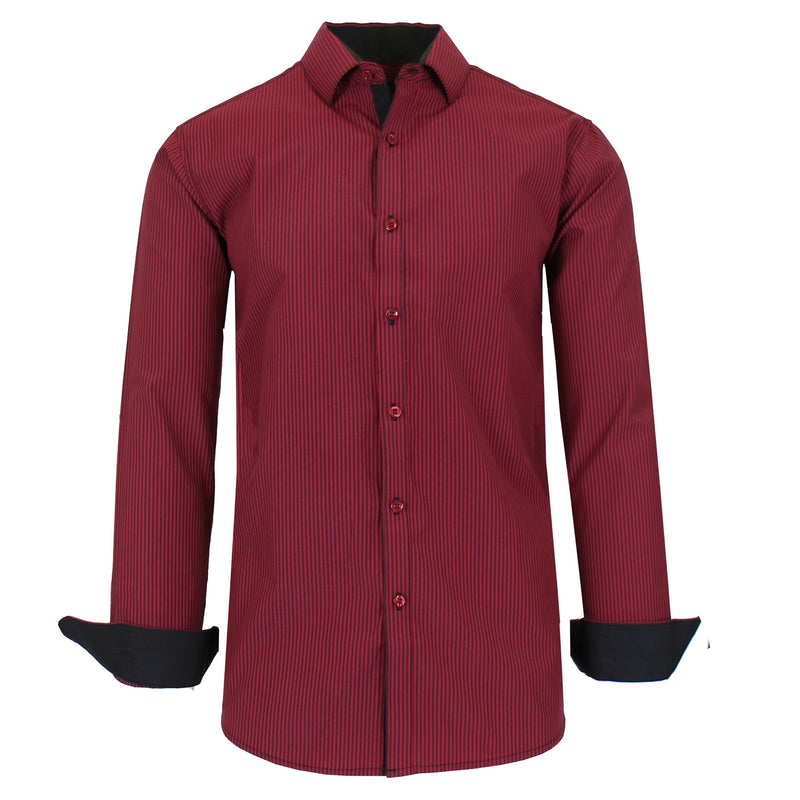 Men's Long Sleeve Slim Fitting Gingham Pattern Dress Shirts Men's Tops Dark Red S - DailySale