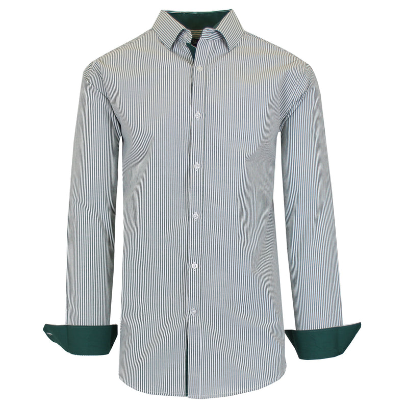 Men's Long Sleeve Slim Fitting Gingham Pattern Dress Shirts Men's Tops Green S - DailySale