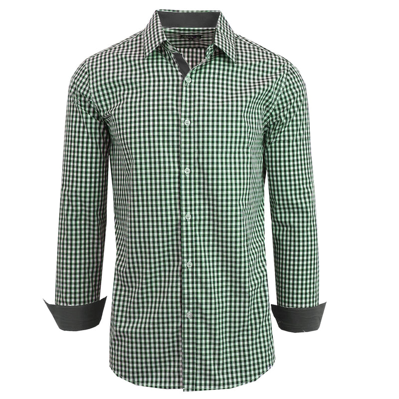 Men's Long Sleeve Slim Fitting Gingham Pattern Dress Shirts Men's Tops Hunter S - DailySale