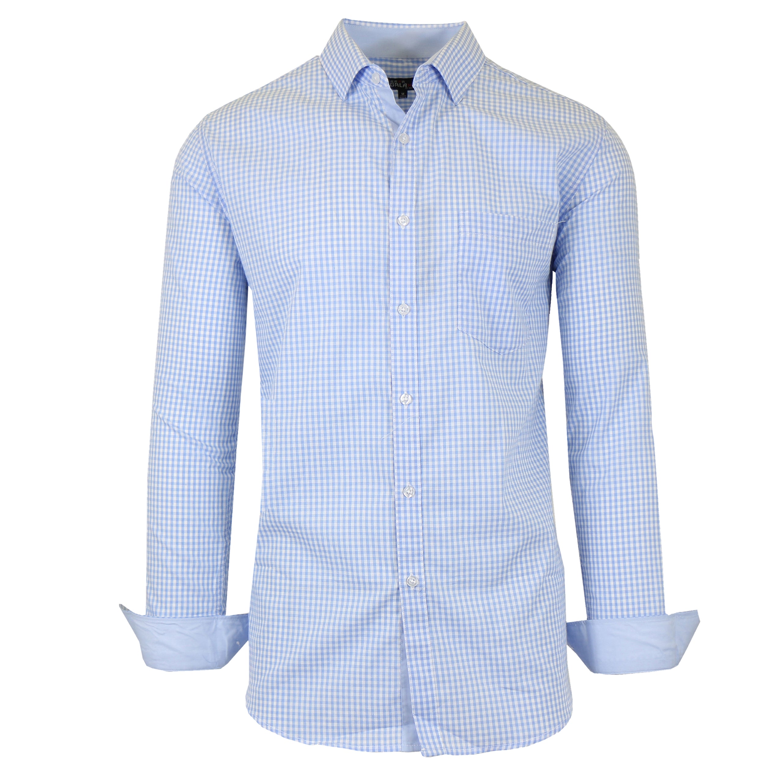 Men's Long Sleeve Slim Fitting Gingham Pattern Dress Shirts Men's Tops Light Blue S - DailySale