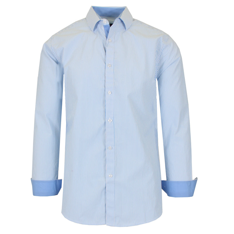 Men's Long Sleeve Slim Fitting Gingham Pattern Dress Shirts Men's Tops Light Blue S - DailySale