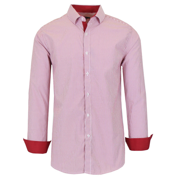 Men's Long Sleeve Slim Fitting Gingham Pattern Dress Shirts Men's Tops Red S - DailySale