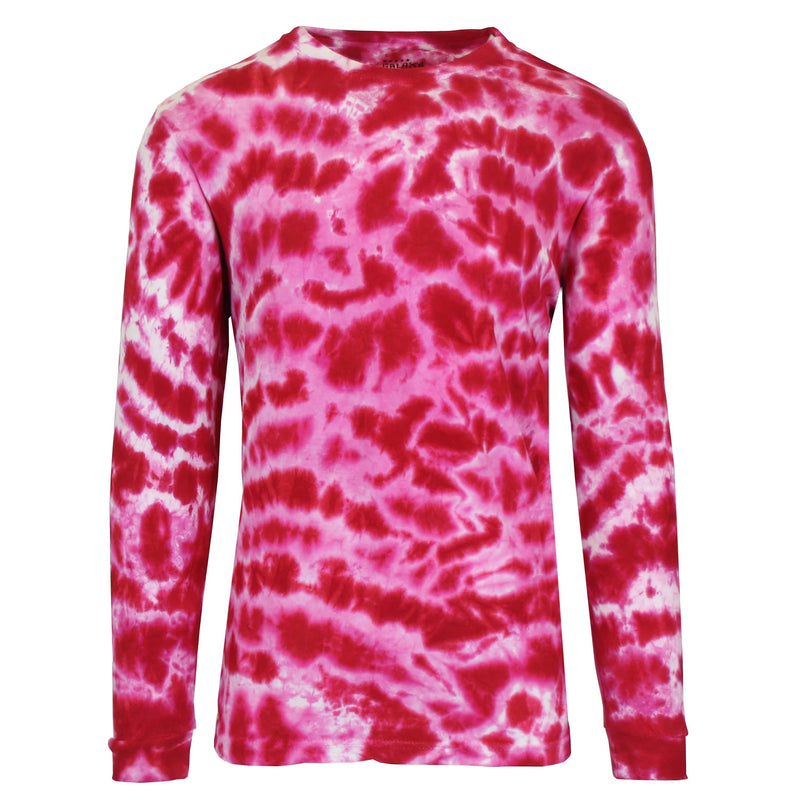 Men's Long Sleeve Tie-Dye Cotton Tee Men's Clothing Red S - DailySale
