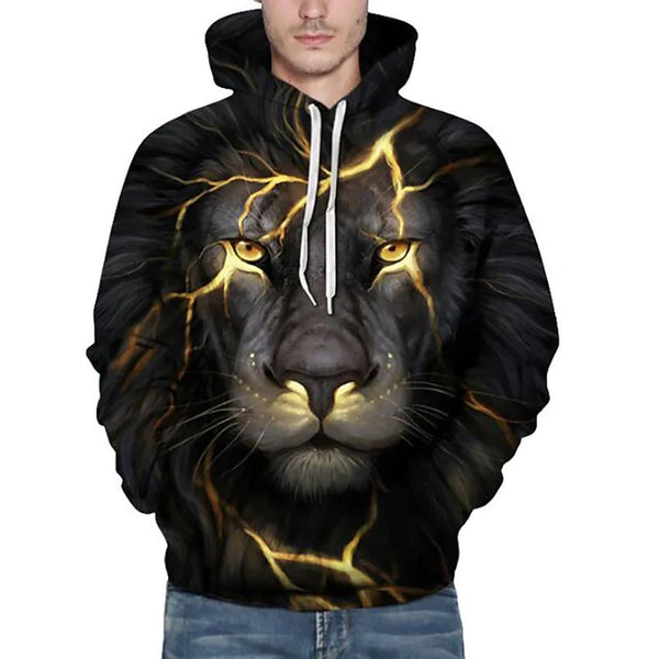 Men's Plus Size 3D Lion Animal Print Hoodie Sweatshirt Men's Outerwear S - DailySale