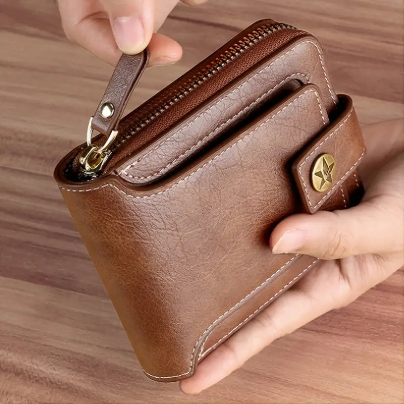 Men's PU Leather Solid Color Business Wallet, Card Holder With Zipper & Button Men's Shoes & Accessories - DailySale
