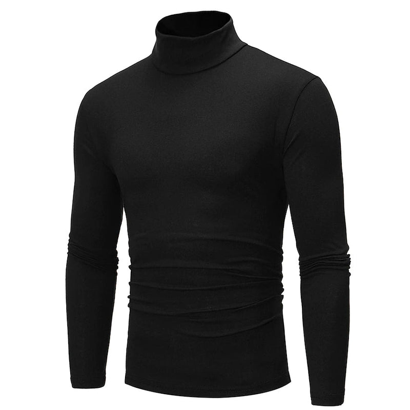 Men's Pure Color T-Shirt Thermal Mock Turtleneck Long Sleeve Tops Men's Tops Black S - DailySale
