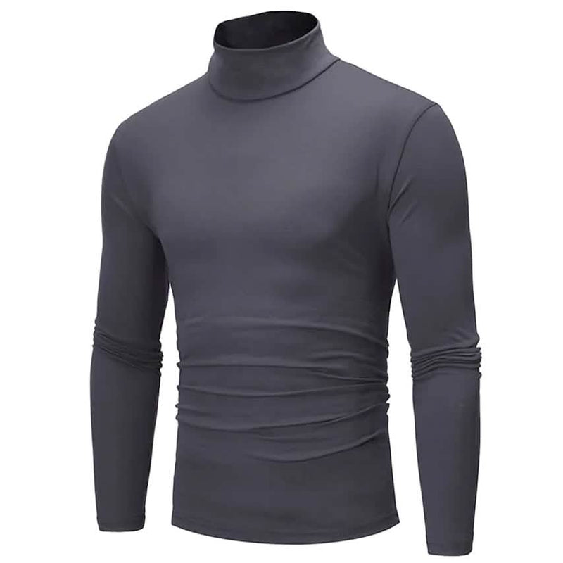 Men's Pure Color T-Shirt Thermal Mock Turtleneck Long Sleeve Tops Men's Tops Dark Gray S - DailySale