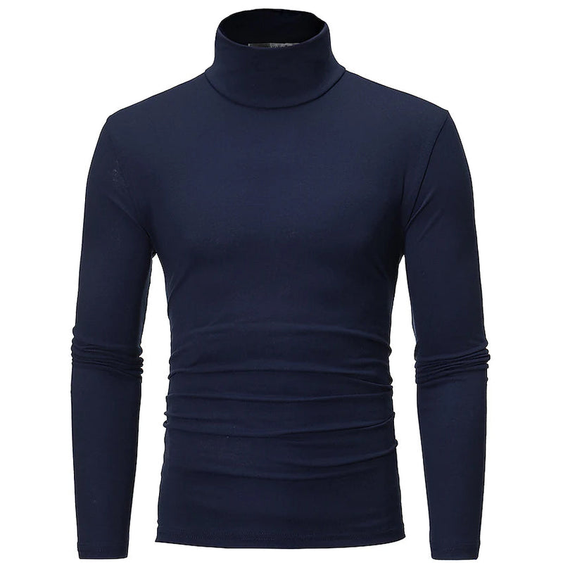 Men's Pure Color T-Shirt Thermal Mock Turtleneck Long Sleeve Tops Men's Tops Navy Blue S - DailySale