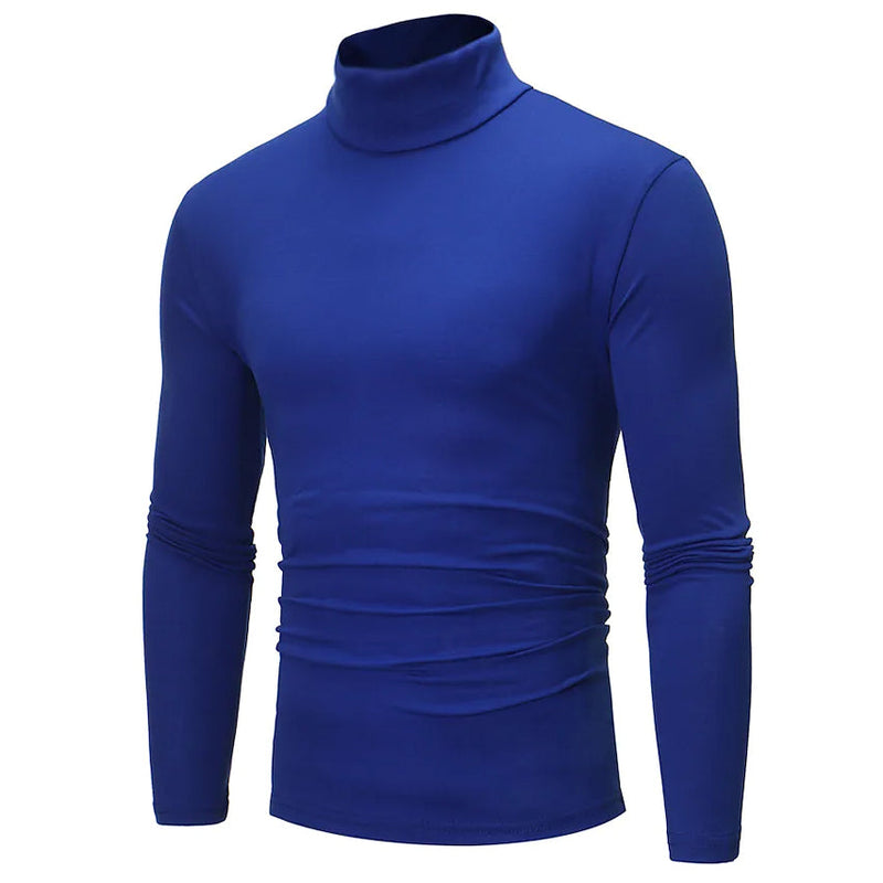 Men's Pure Color T-Shirt Thermal Mock Turtleneck Long Sleeve Tops Men's Tops Royal Blue S - DailySale