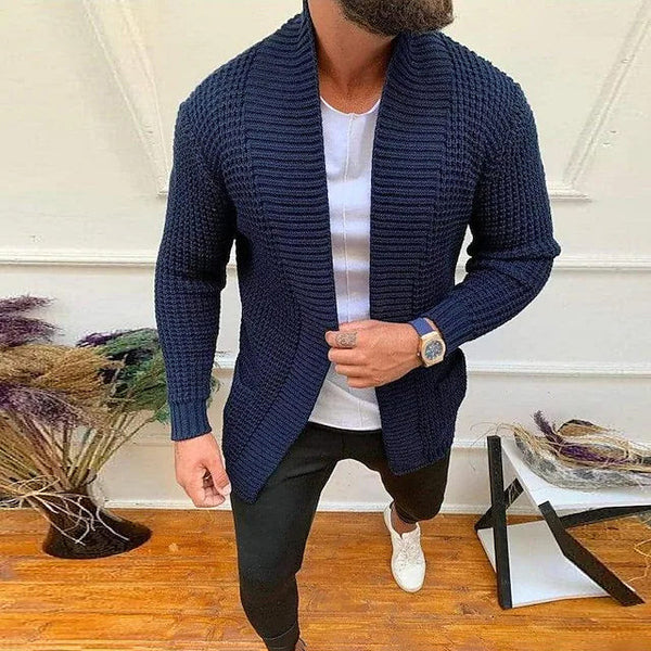Men's Ribbed Knit Solid Color Sweater Cardigan Men's Outerwear Blue S - DailySale