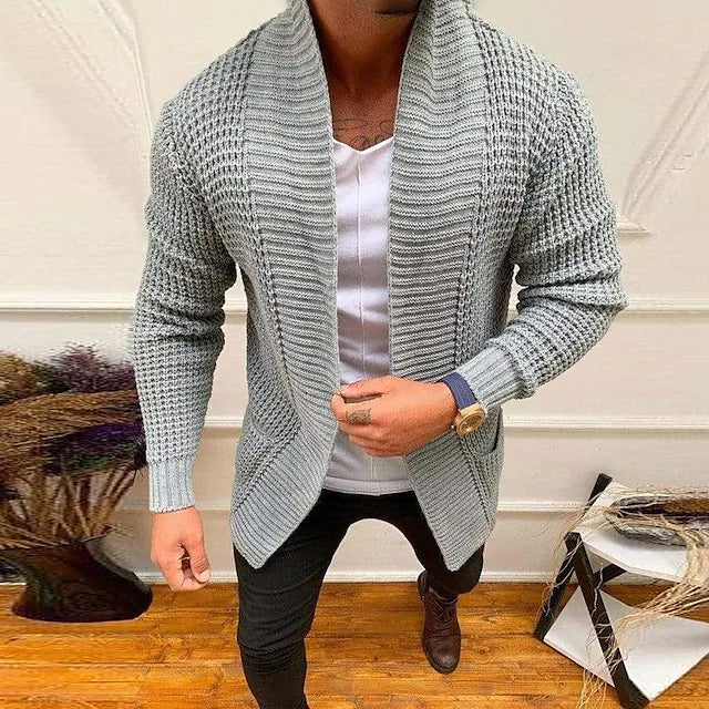 Men's Ribbed Knit Solid Color Sweater Cardigan Men's Outerwear Gray S - DailySale