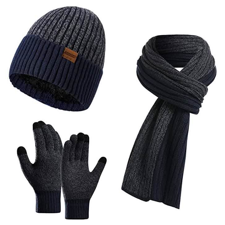 Men's Scarf and Beanie Hat Themal Gloves Set