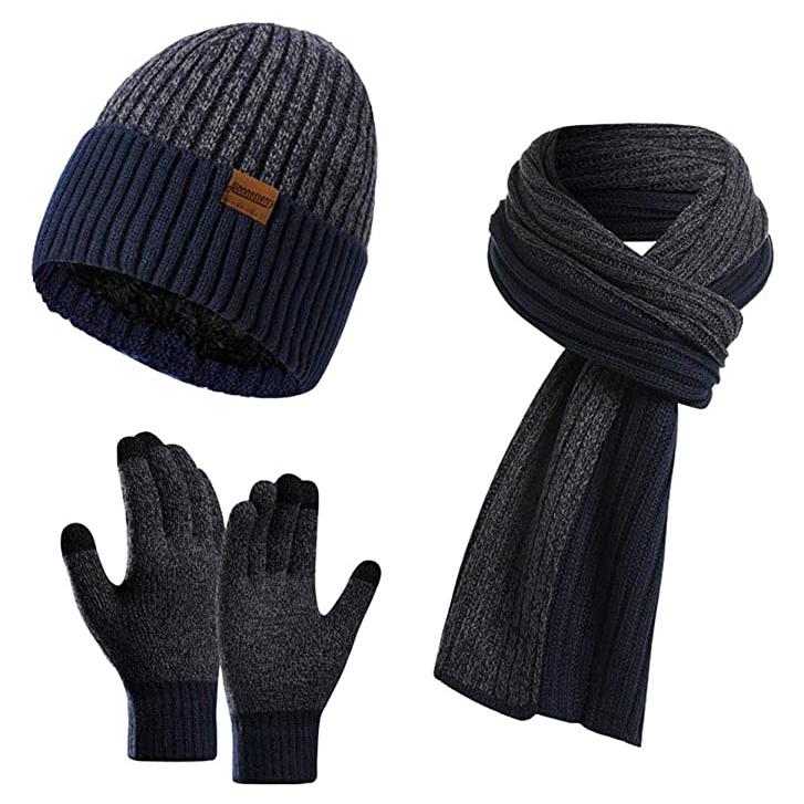 Men's Scarf and Beanie Hat Themal Gloves Set Men's Shoes & Accessories Blue - DailySale